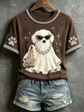 Fancy Ghost Dog Halloween Shirt Fashion Dog Mom Tee Cute Spooky Halloween Gift For Her - Merchluma
