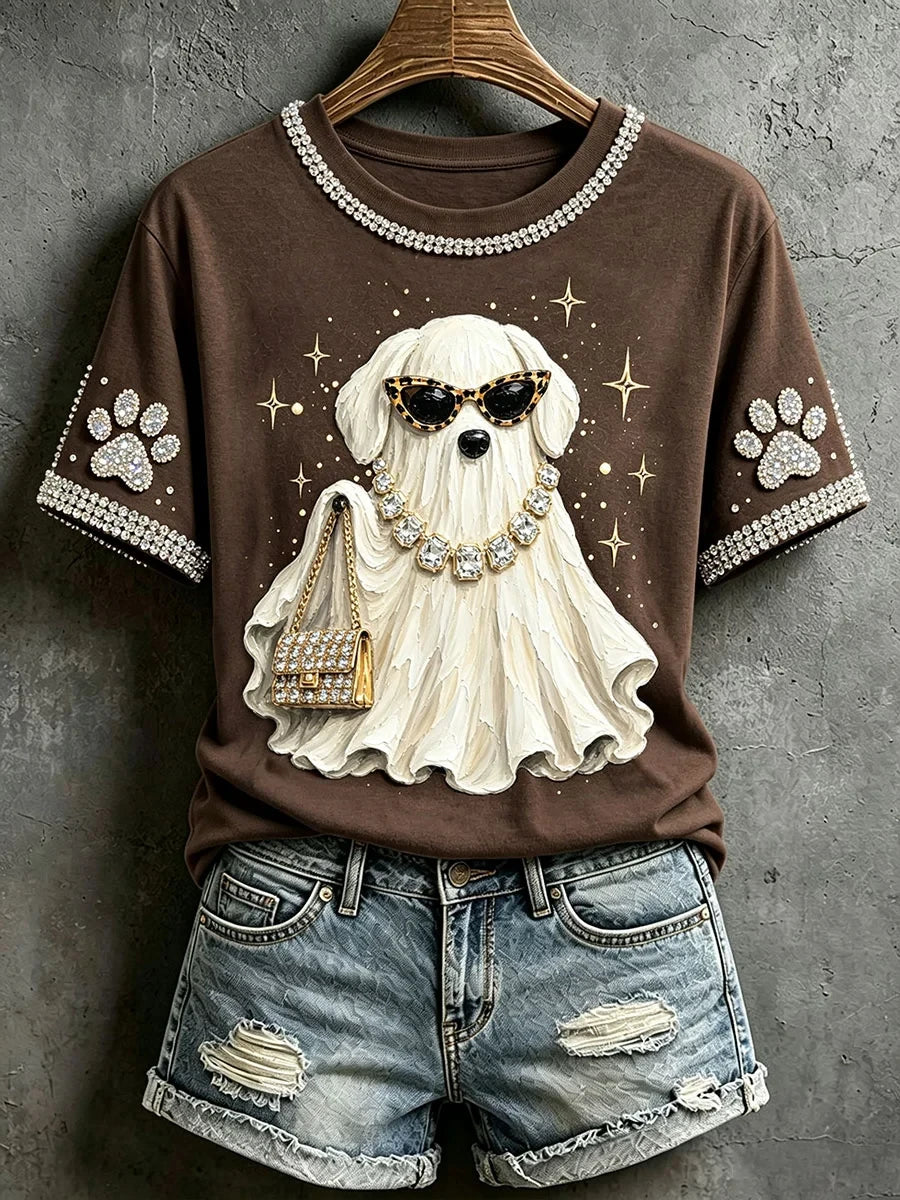 Fancy Ghost Dog Halloween Shirt Fashion Dog Mom Tee Cute Spooky Halloween Gift For Her - Merchluma