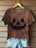 Pumpkin Face Art T-Shirt Jack O Lantern Shirt Halloween Gifts Ideas For Her - Merchluma