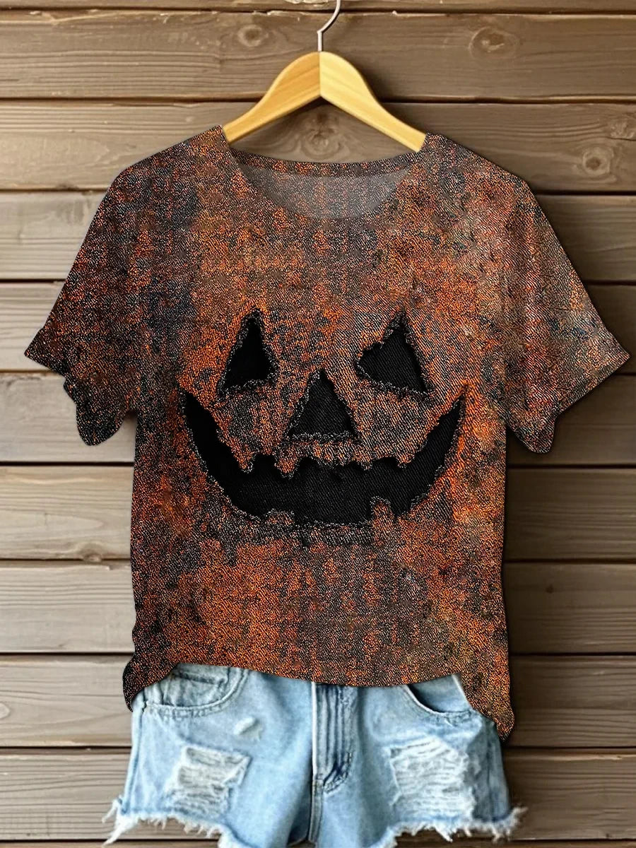 Pumpkin Face Art T-Shirt Jack O Lantern Shirt Halloween Gifts Ideas For Her - Merchluma