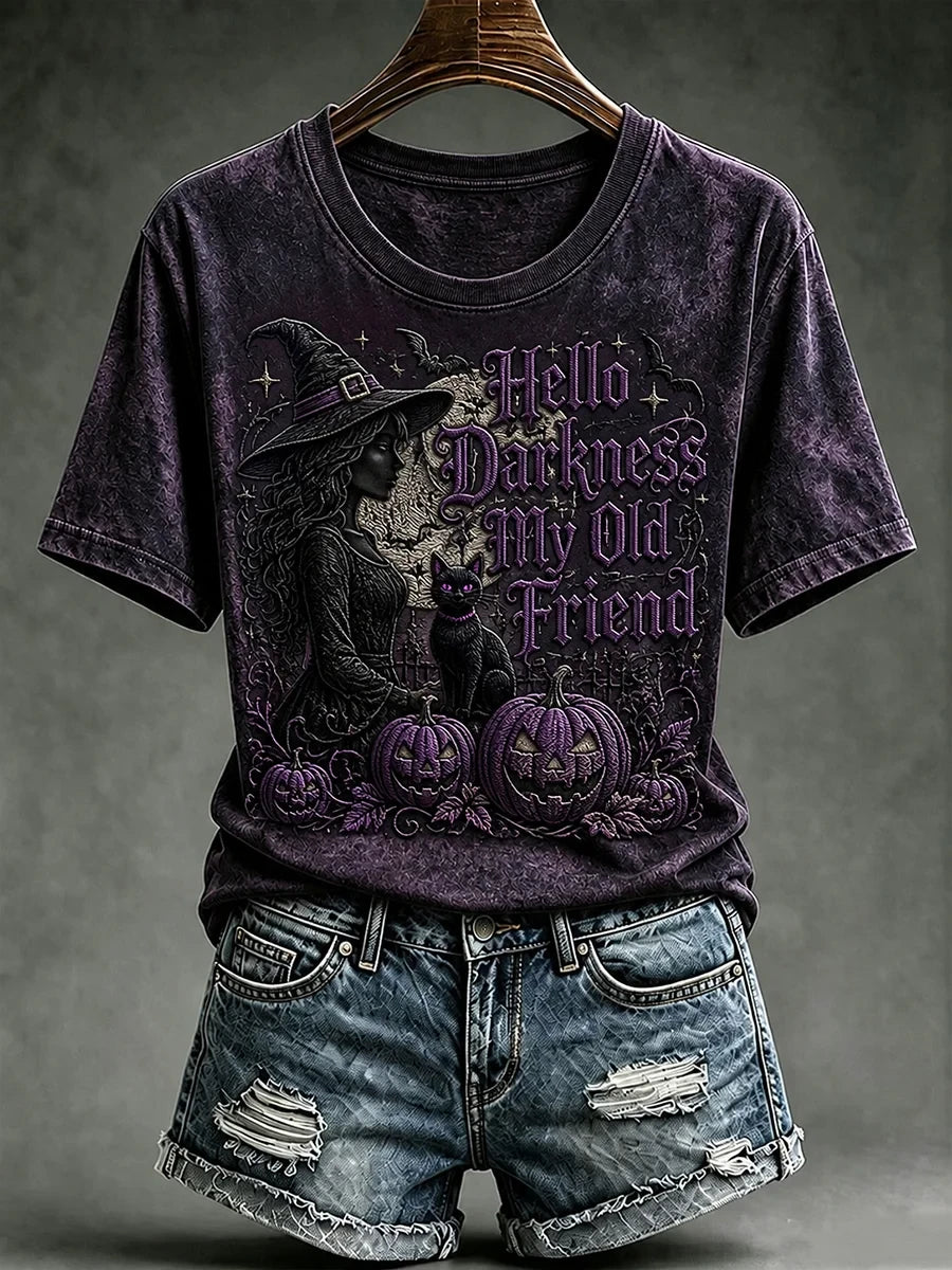 Hello Darkness My Old Friend T-Shirt Witch Outfit For Women Best Halloween Gifts - Merchluma