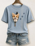 Lovely Corgi Felt Art T-Shirt Adorable Dog Shirt Birthday Gift For Corgi Lovers - Merchluma