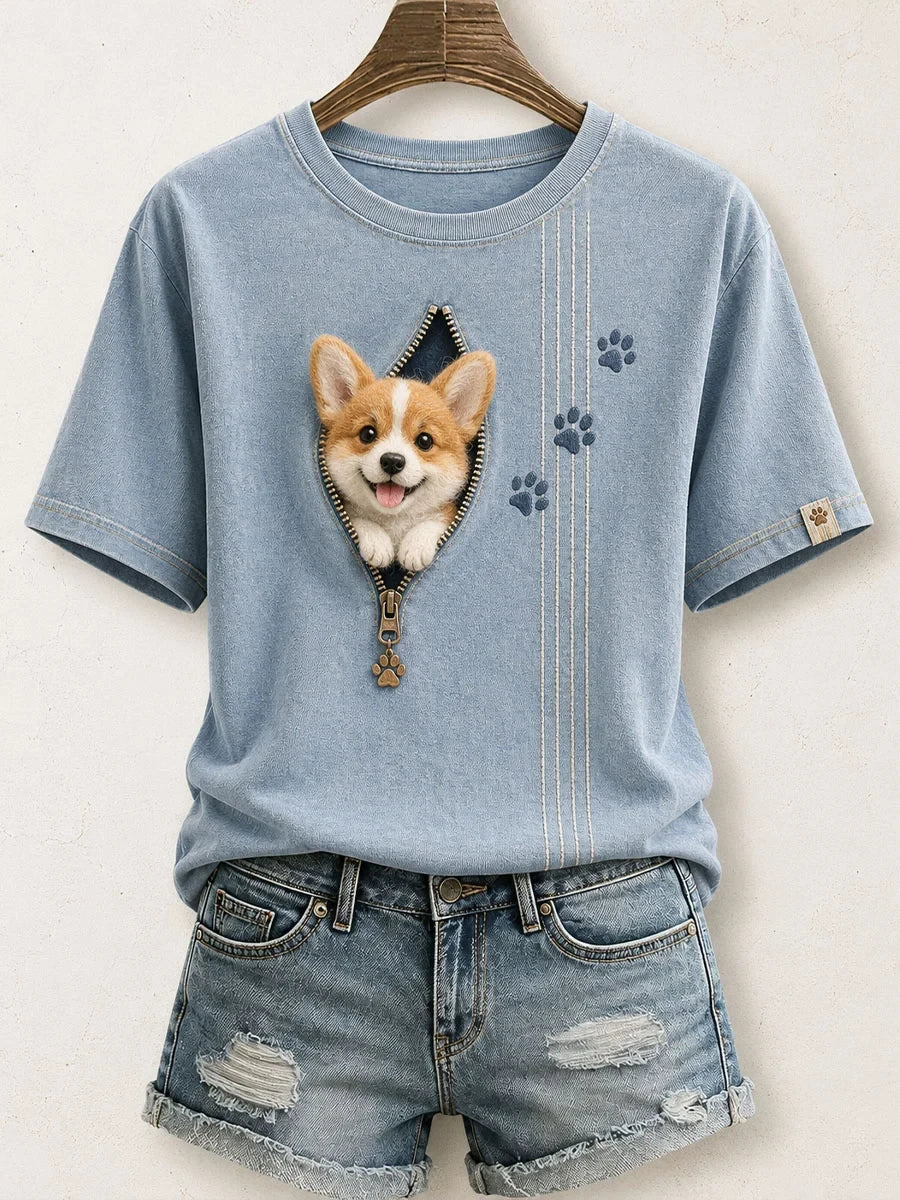 Lovely Corgi Felt Art T-Shirt Adorable Dog Shirt Birthday Gift For Corgi Lovers - Merchluma