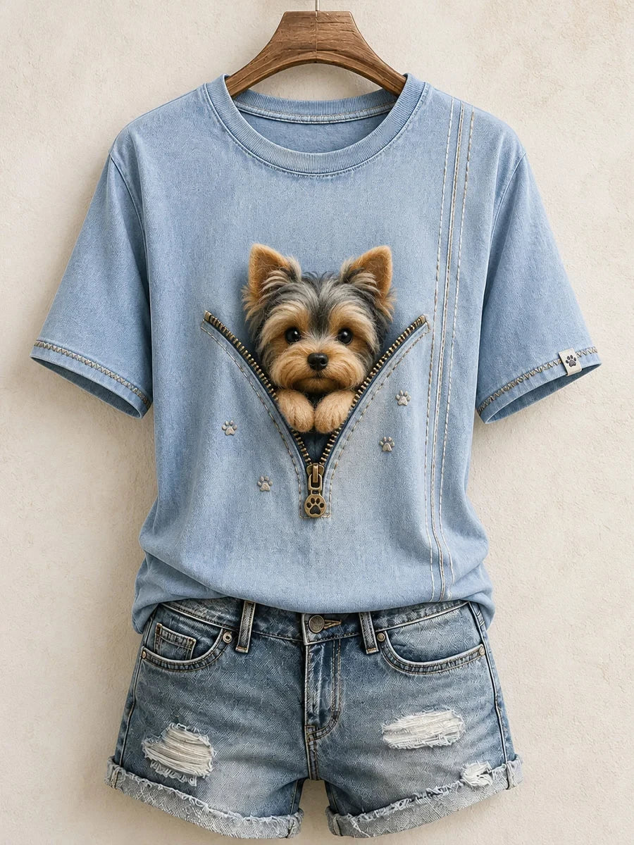 Lovely Yorkshire Terrier Felt Art T-Shirt Cute Animal Apparel Gift For Dog Lovers - Merchluma
