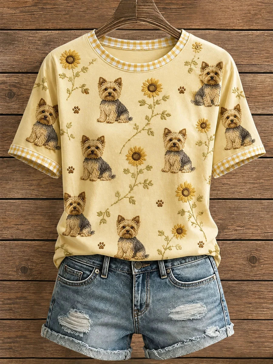Floral Yorkie T-Shirt Adorable Dog Shirt Birthday Gift For Yorkie Lovers - Merchluma