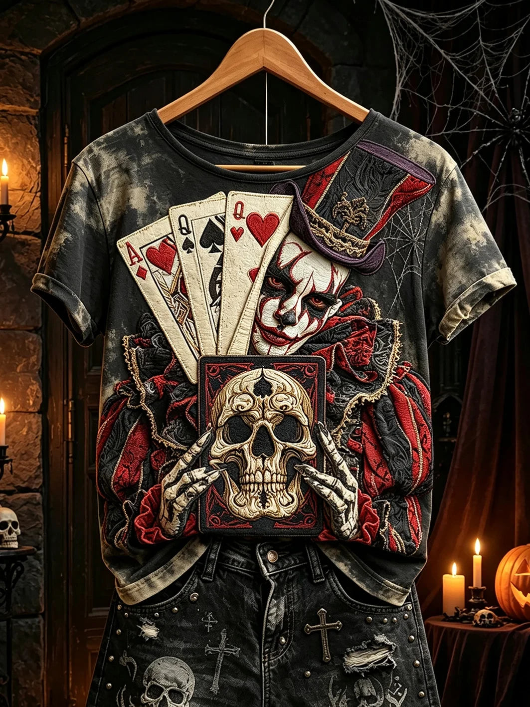 Skeleton Poker Playing Cards Shirt Gothic Skull T-Shirt Best Halloween Gift For Her - Merchluma