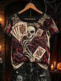 Skeleton Poker Playing Cards Shirt Gothic Skull Rose T-Shirt Halloween Gift Ideas - Merchluma