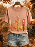 Vintage Fall Trees Print T-Shirt Casual Autumn Outfits Birthday Idas For Her - Merchluma