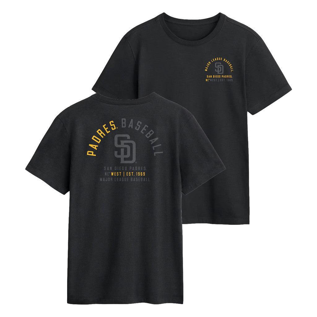 San Diego Padres Merch 2026 SD Padres Split Logo T-Shirt Black Cool Gifts For Baseball Lovers - Merchluma