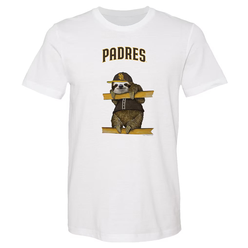 San Diego Padres Merch 2026 SD Padres Tiny Turnip Sloth T-Shirt White Baseball Enthusiast Gifts - Merchluma
