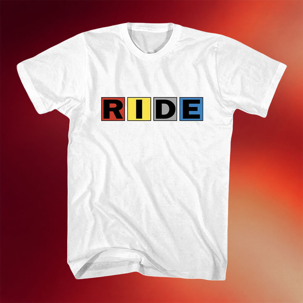 Ride Band Merch 2026 Logo Blocks White T-Shirt Gifts For Rock Music Lovers - Merchluma