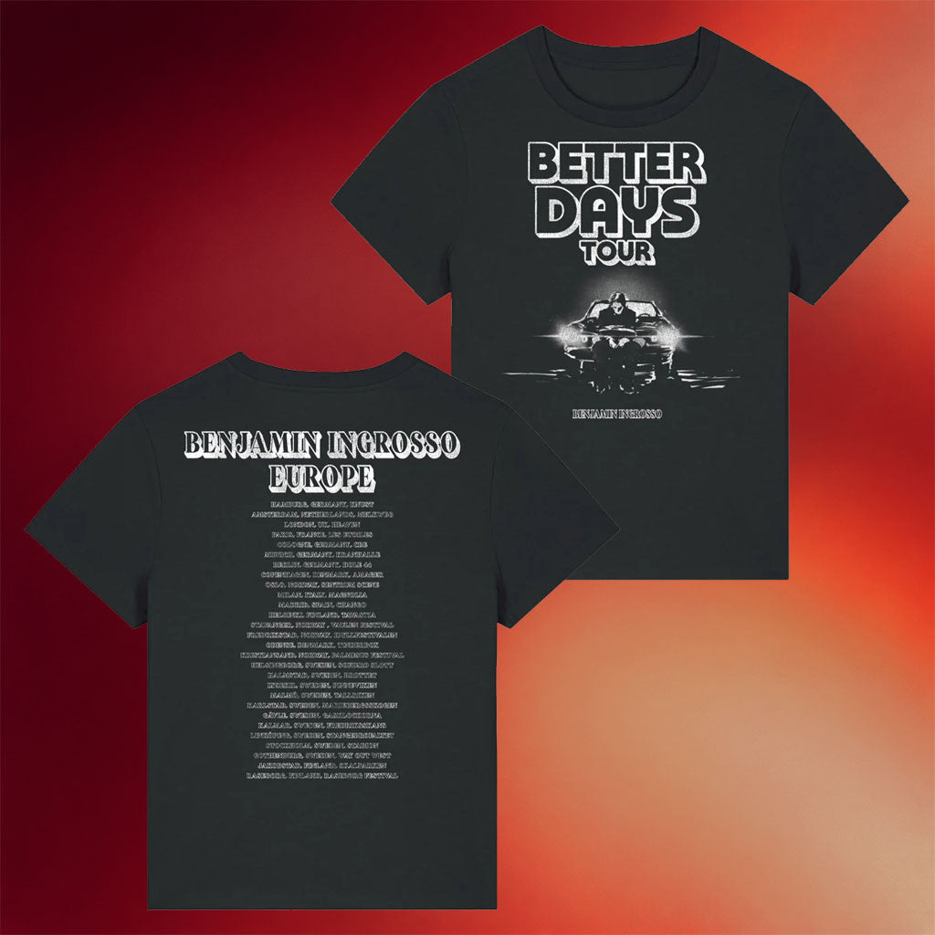 Benjamin Ingrosso Merch 2026 Better Days Black Car Tour T-Shirt Benjamin Ingrosso Concert Merch - Merchluma