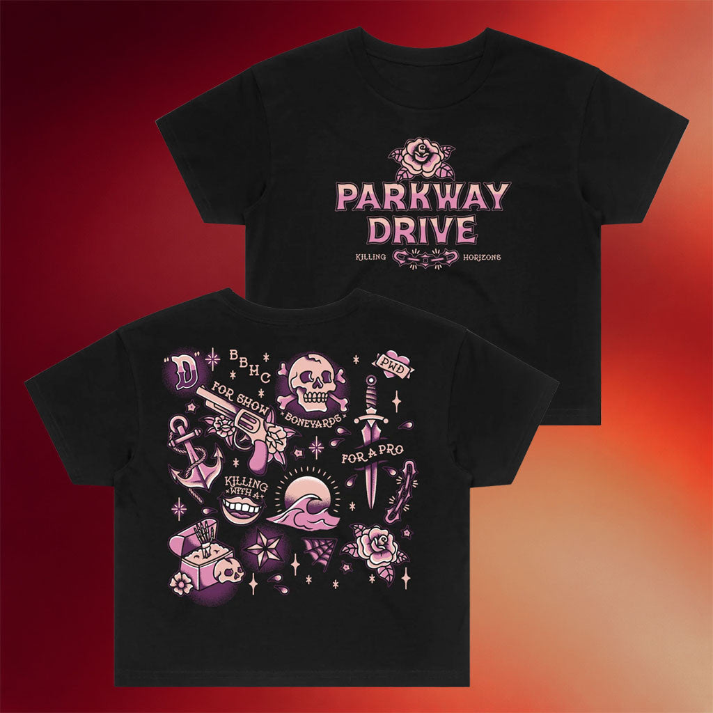 Parkway Drive Rock Merch 2026 Killing Horizons Tattoo Flash Crop T-Shirt Gift For Band Fans - Merchluma