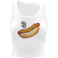 San Diego Padres Merch 2026 SD Padres Tiny Turnip Women's Hot Dog Crop Tank Top White - Merchluma