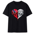 Houston Texans X San Antonio Spurs Skulls Face To Face Heart Shape Distressed T-Shirt Fan Merch - Merchluma