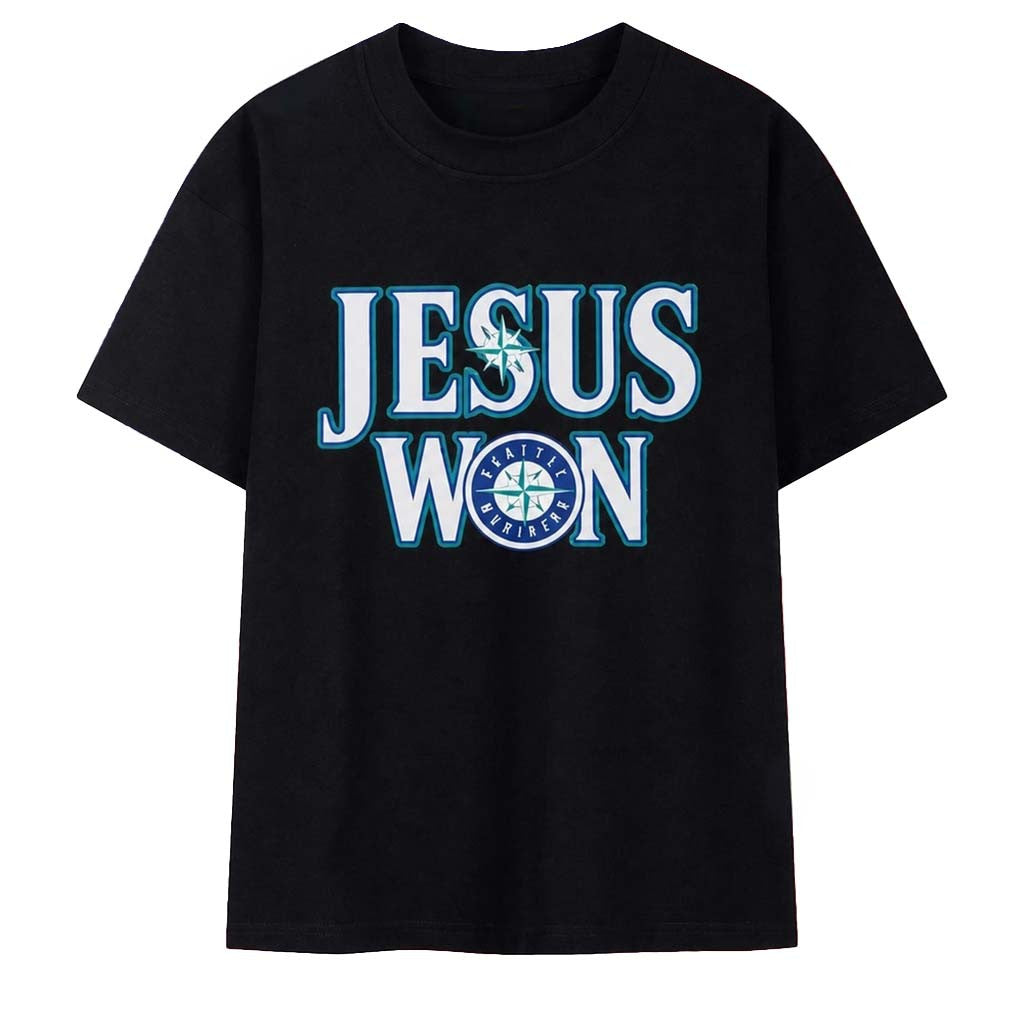 Jesus Won Seattle Mariners Baseball Logo 2026 T-Shirt Seattle Mariners Merch Christian Gifts - Merchluma