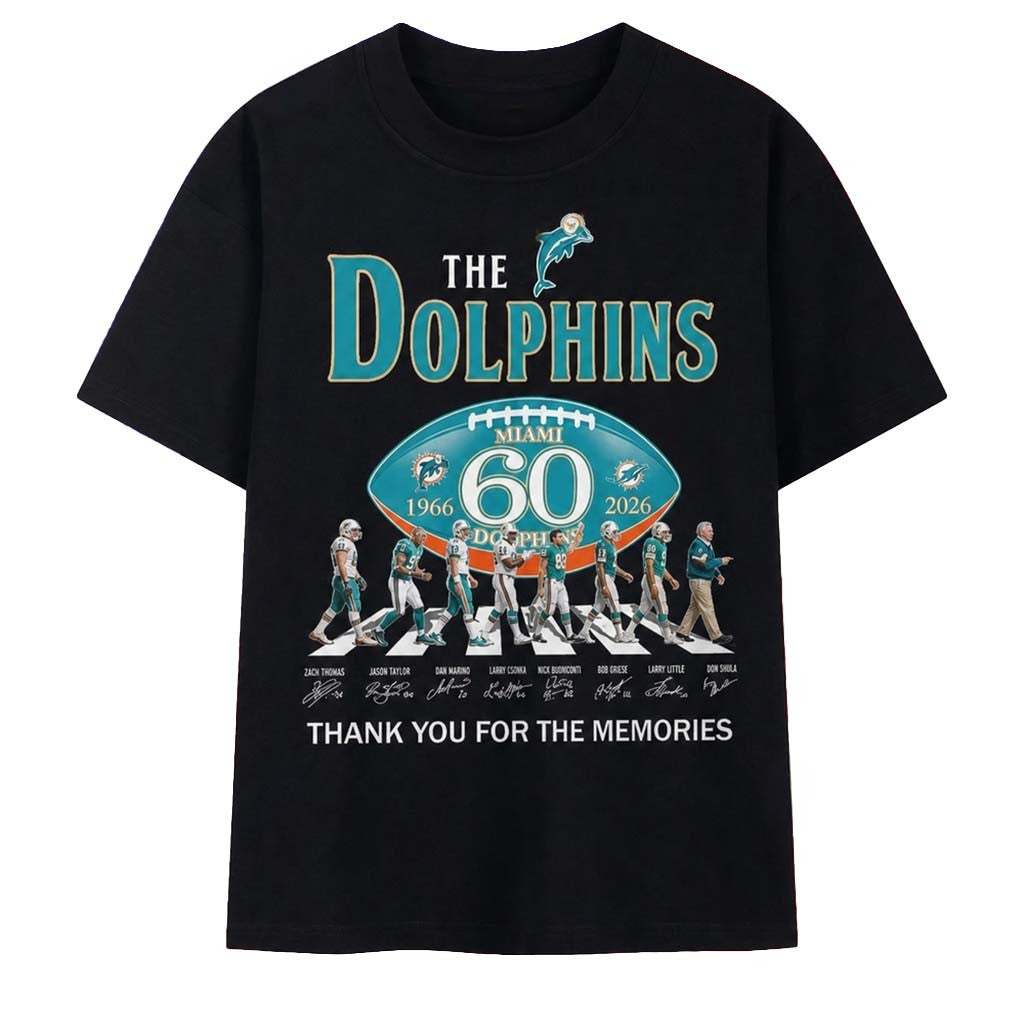 Miami Dolphins 60th Anniversary 1966 2026 Abbey Road Signatures T-Shirt Miami Dolphins Merch - Merchluma