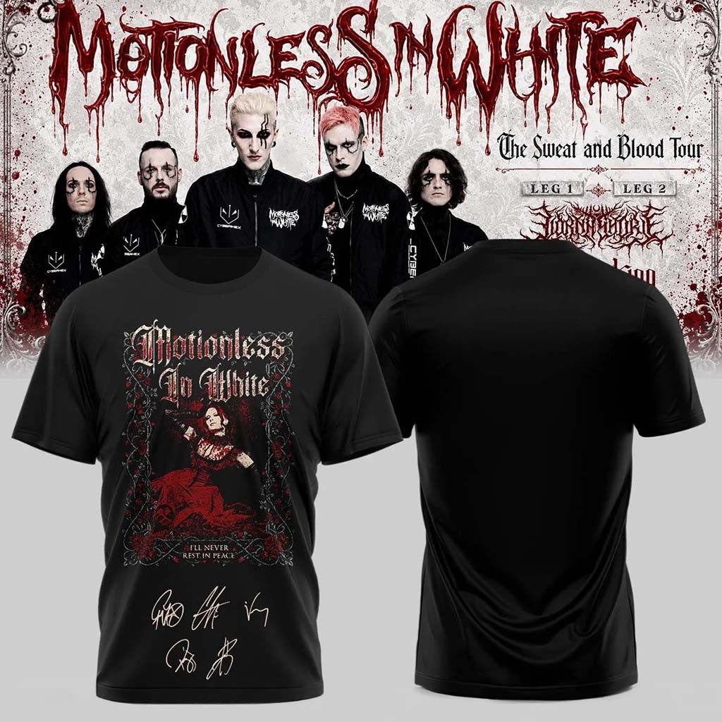 Motionless In White The Sweat And Blood Tour 2026 Signature T-Shirt Black MIW Merch Fan Present - Merchluma
