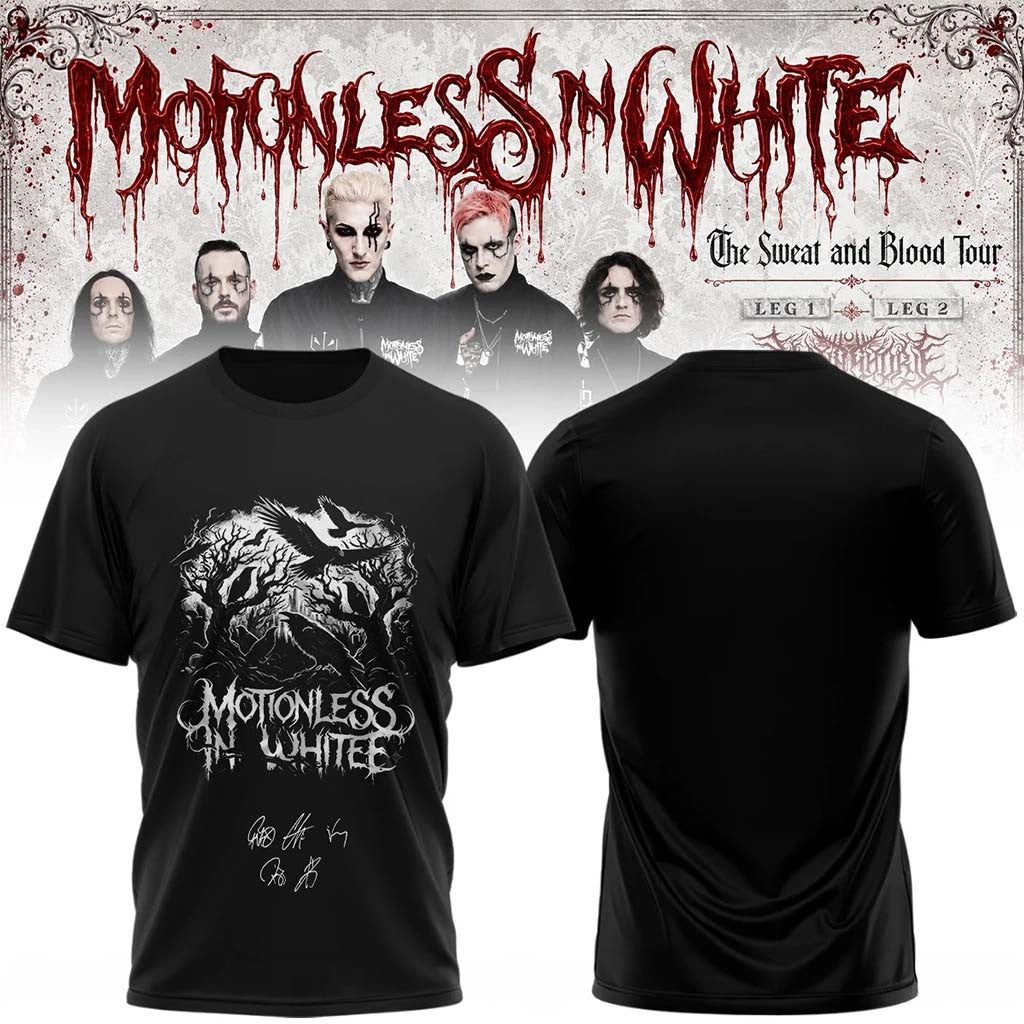 Motionless In White The Sweat And Blood Tour 2026 Signature T-Shirt MIW Merch Music Fan Apparel - Merchluma
