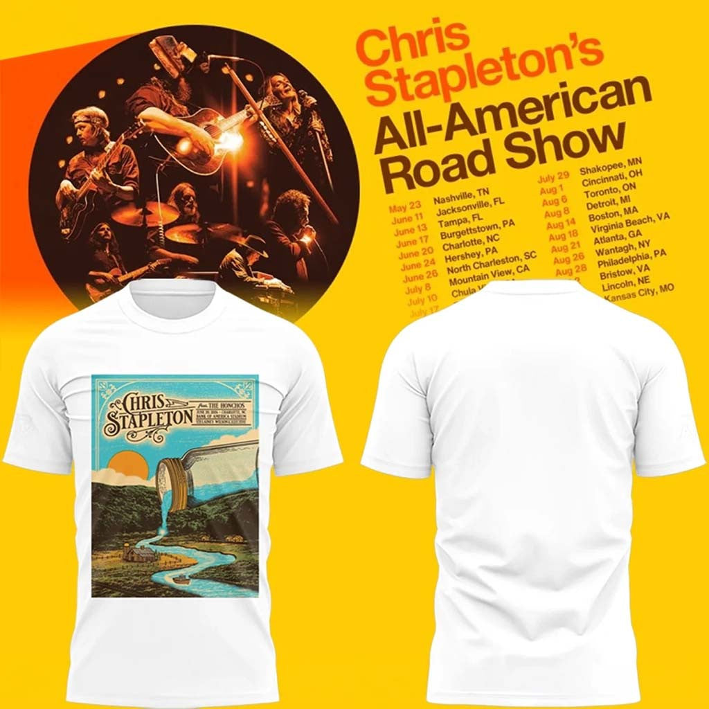 Chris Stapleton's Merch All American Road Show In Charlotte NC T-Shirt White Fans Gifts - Merchluma