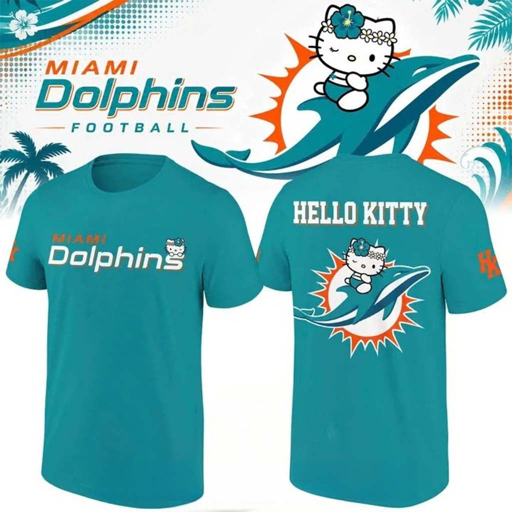 Miami Dolphins X Hello Kitty 2026 T-Shirt Miami Dolphins Merch Best Gifts For Football Fans - Merchluma
