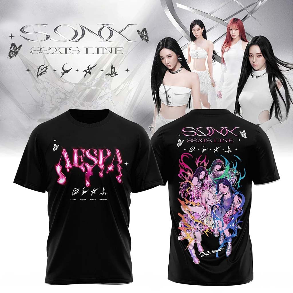 Aespa Aexis Line Global Tour 2026 Black T-Shirt Aespa Merch Kpop Gear Gift For Music Lovers - Merchluma