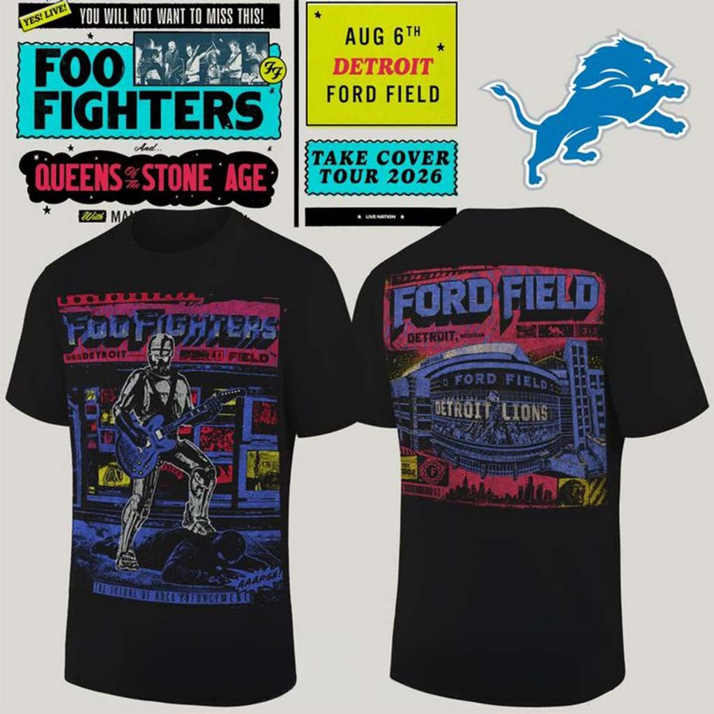 Detroit Lions X Foo Fighters Merch Take Cover Tour 2026 Special Shirt Best Gift For Fans - Merchluma