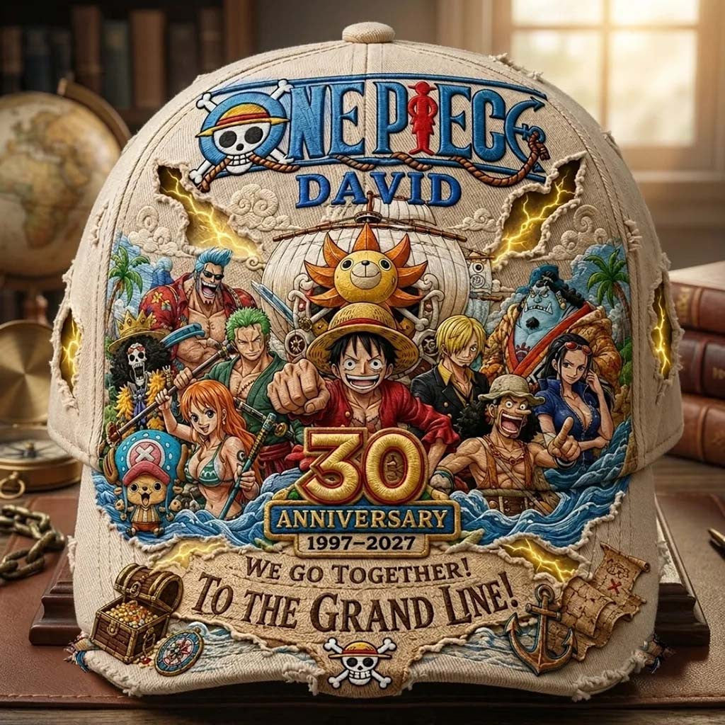 Personalized One Piece 30th Anniversary Hat We Go Together To The Grand Line Cap One Piece Merch - Merchluma