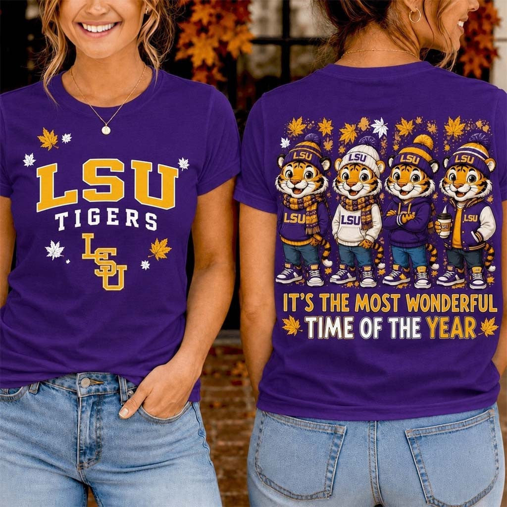LSU Tigers Merch 2026 Autumn Festive Cheer T-Shirt It's The Most Wonderful Time Of The Year Tee - Merchluma