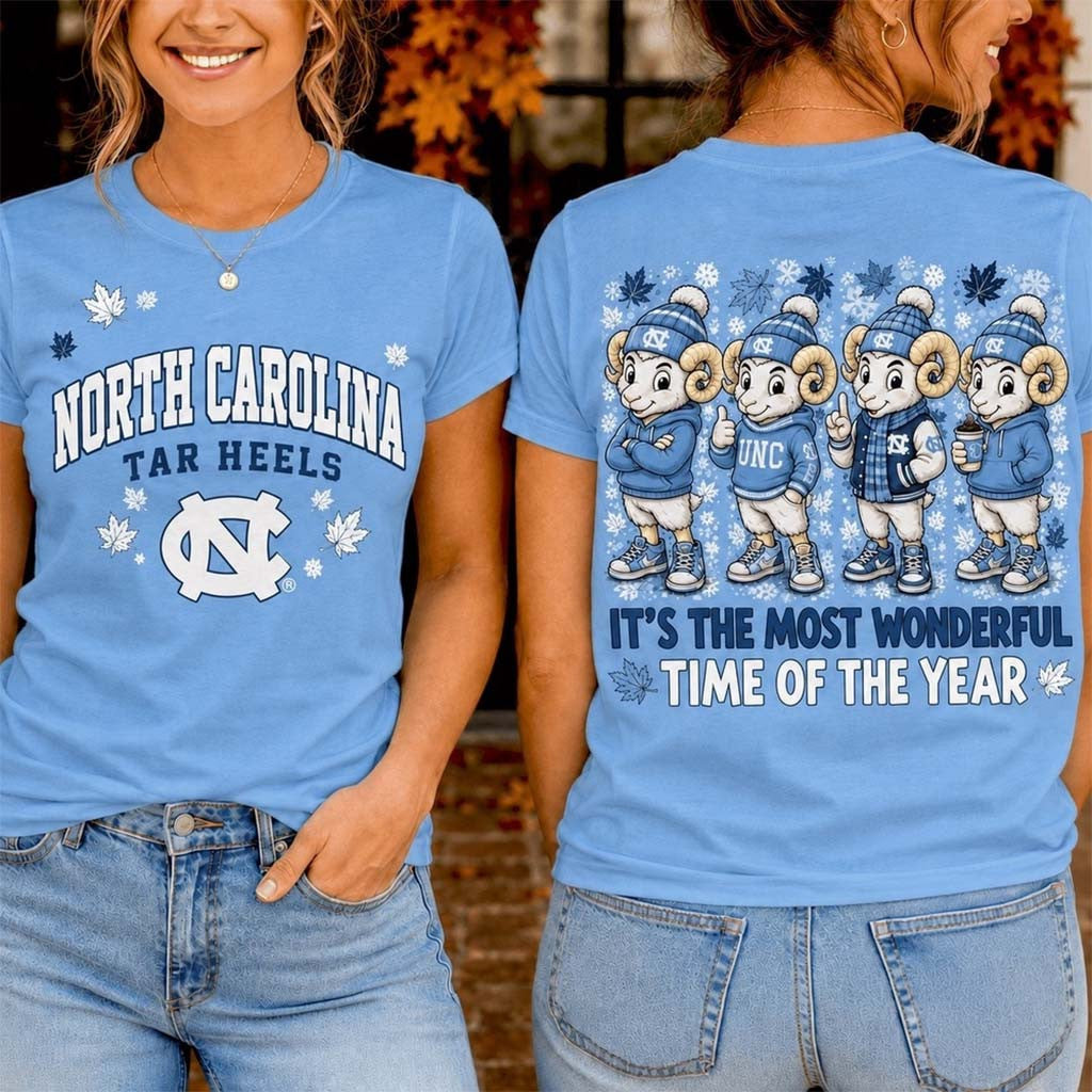 North Carolina Tar Heels Merch 2026 Autumn Festive Cheer T-Shirt Fall Clothing Gift For Fans - Merchluma