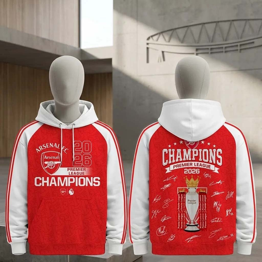 Arsenal FC Premier League 2026 Champions Hoodie Signature Arsenal FC Merch Football Fan Gifts - Merchluma