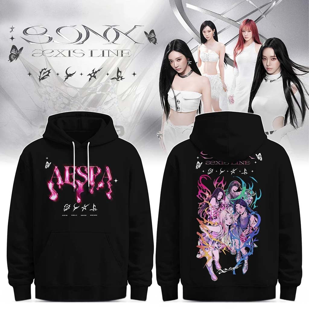 Aespa Aexis Line Global Tour 2026 Black Hoodie Aespa Tour Merch Kpop Fan Gear Gift For MY - Merchluma