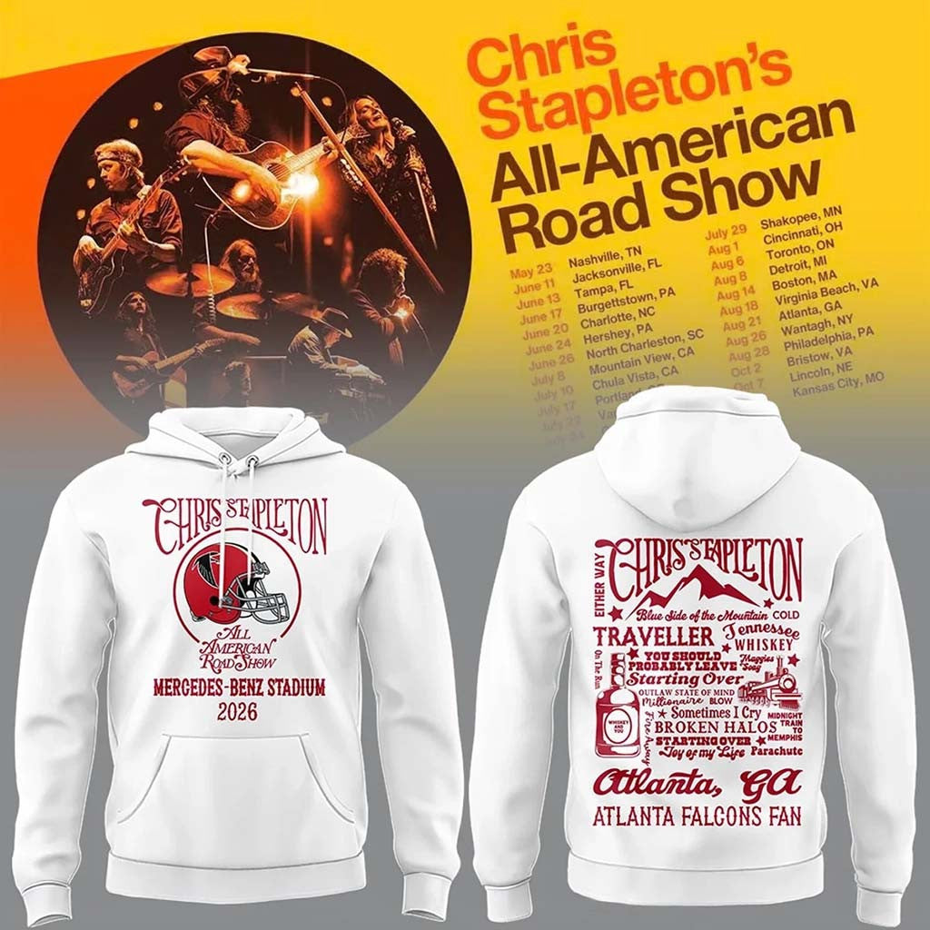 Atlanta Falcons X Chris Stapleton All American Road Show Hoodie Atlanta Falcons Merch White - Merchluma