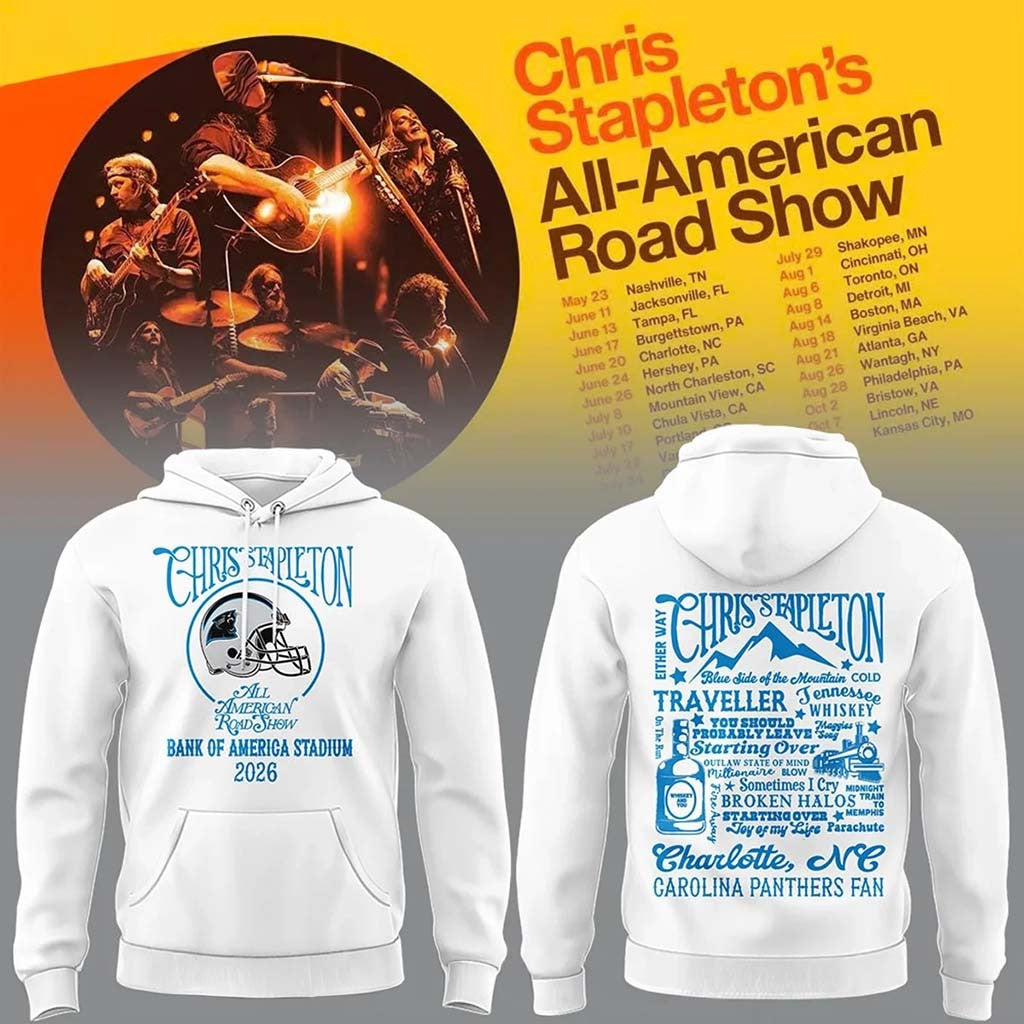 Carolina Panthers X Chris Stapleton All American Road Show Hoodie Panthers Merch White - Merchluma