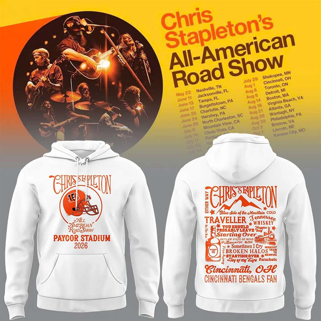 Cincinnati Bengals X Chris Stapleton All American Road Show Hoodie Bengals Merch White - Merchluma
