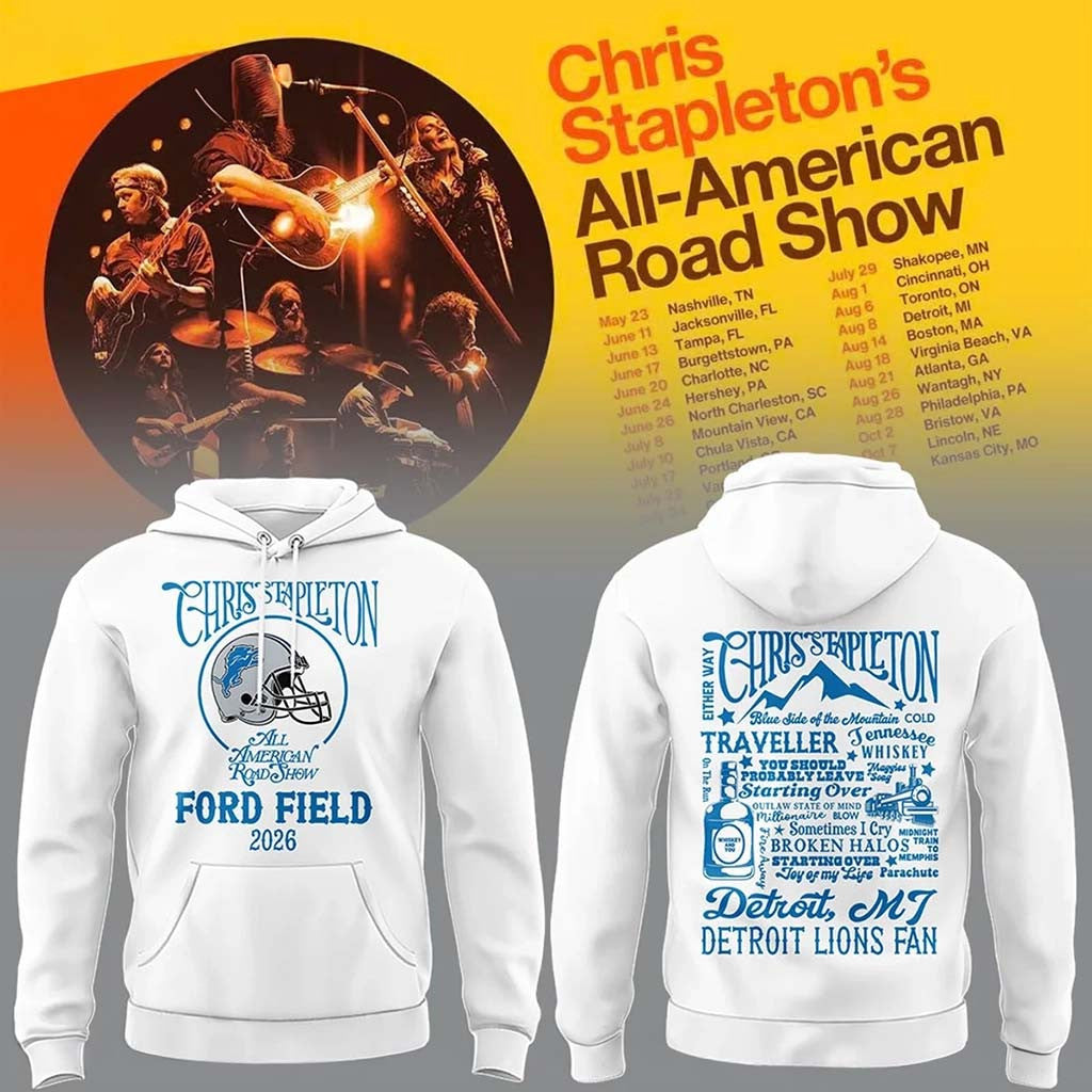 Detroit Lions X Chris Stapleton All American Road Show Hoodie Detroit Lions Merch White - Merchluma
