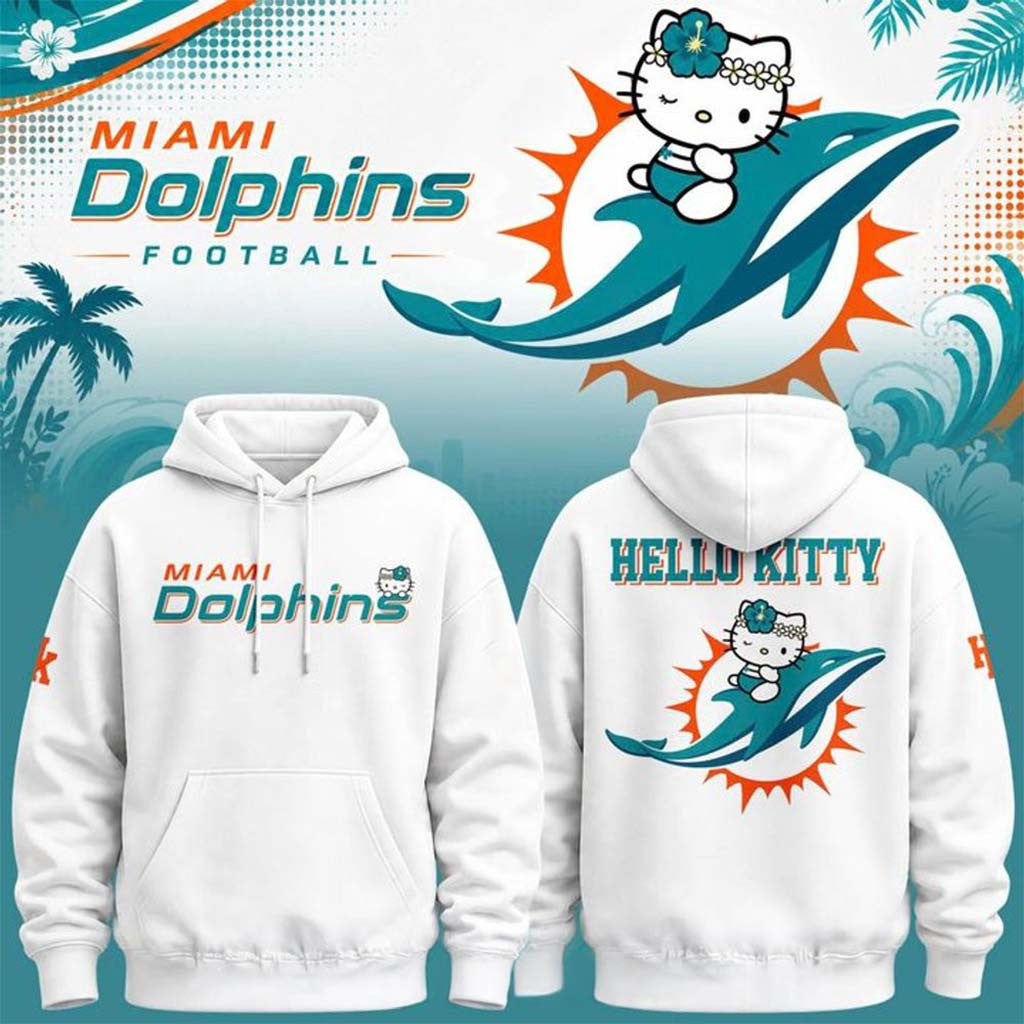 Miami Dolphins X Hello Kitty 2026 White Hoodie Miami Dolphins Merch Gift For Football Fans - Merchluma