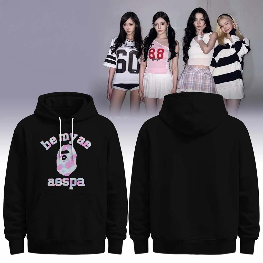 BAPE X AESPA College Logo Hoodie Be My Ae Hoodie AESPA Merch Kpop Fan Gift For Her - Merchluma
