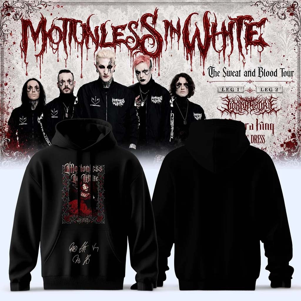 Motionless In White Merch The Sweat And Blood Tour 2026 Signature Hoodie Music Fan Gear - Merchluma