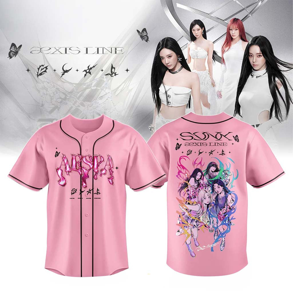 Aespa Aexis Line Global Tour 2026 Pink Baseball Jersey Aespa Merch Gift Ideas For Kpop Fans - Merchluma