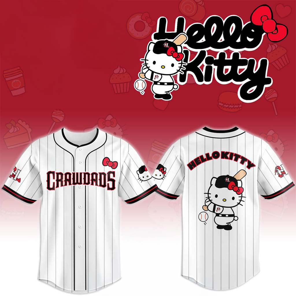 Hickory Crawdads X Hello Kitty Classic Striped 2026 Night Game Jersey Hickory Crawdads Merch - Merchluma
