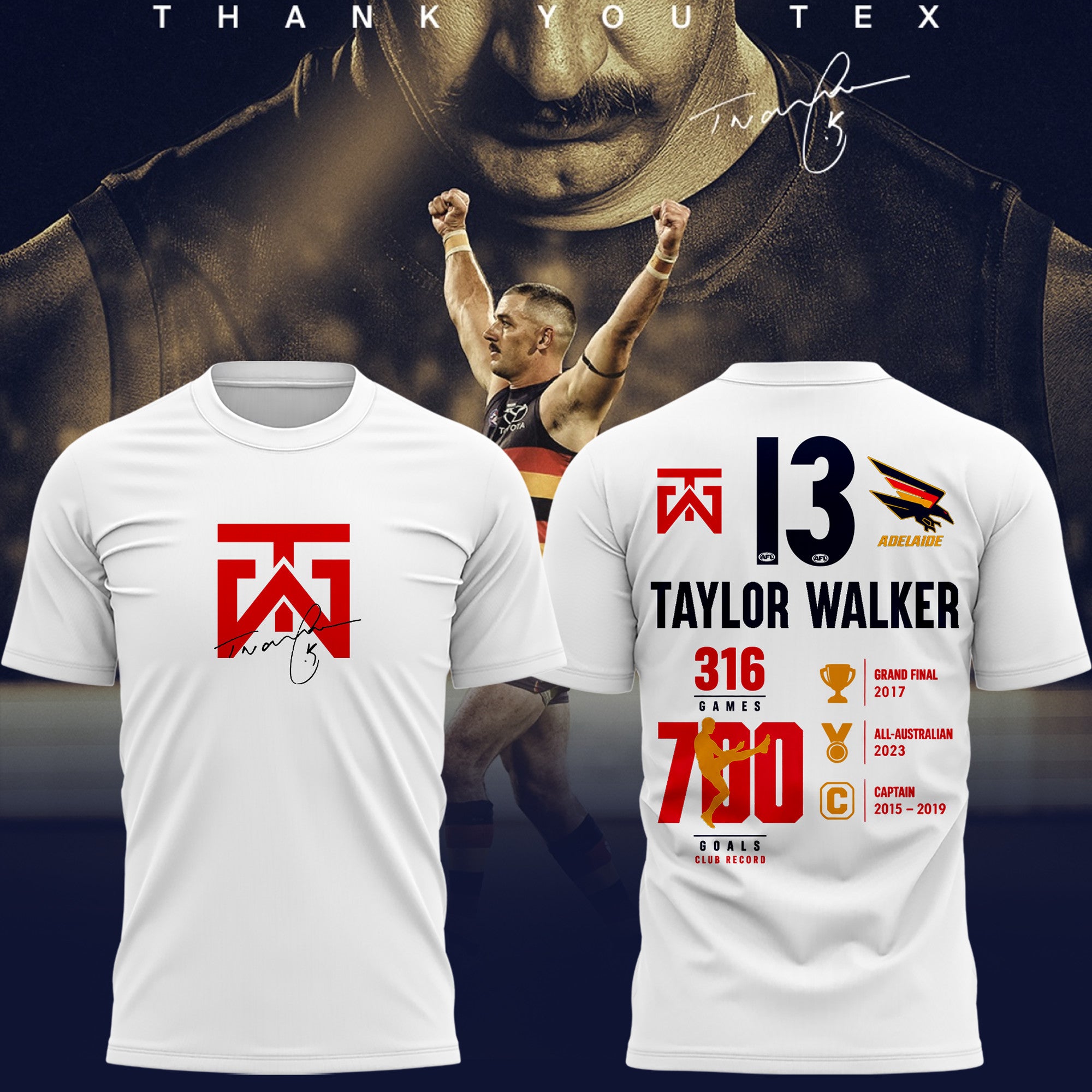 Adelaide Crows x Taylor Walker Forever a Crow White Shirt Taylor Walker Merch Brother Gifts - Merchluma