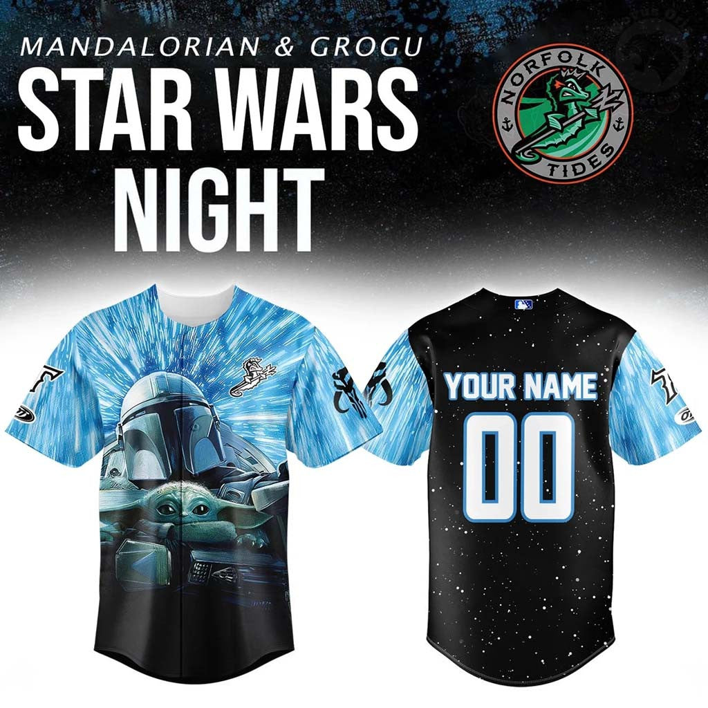 Personalized Norfolk Tides Mandalorian Star Wars Jersey Norfolk Tides Merch Baseball Fan Gifts - Merchluma