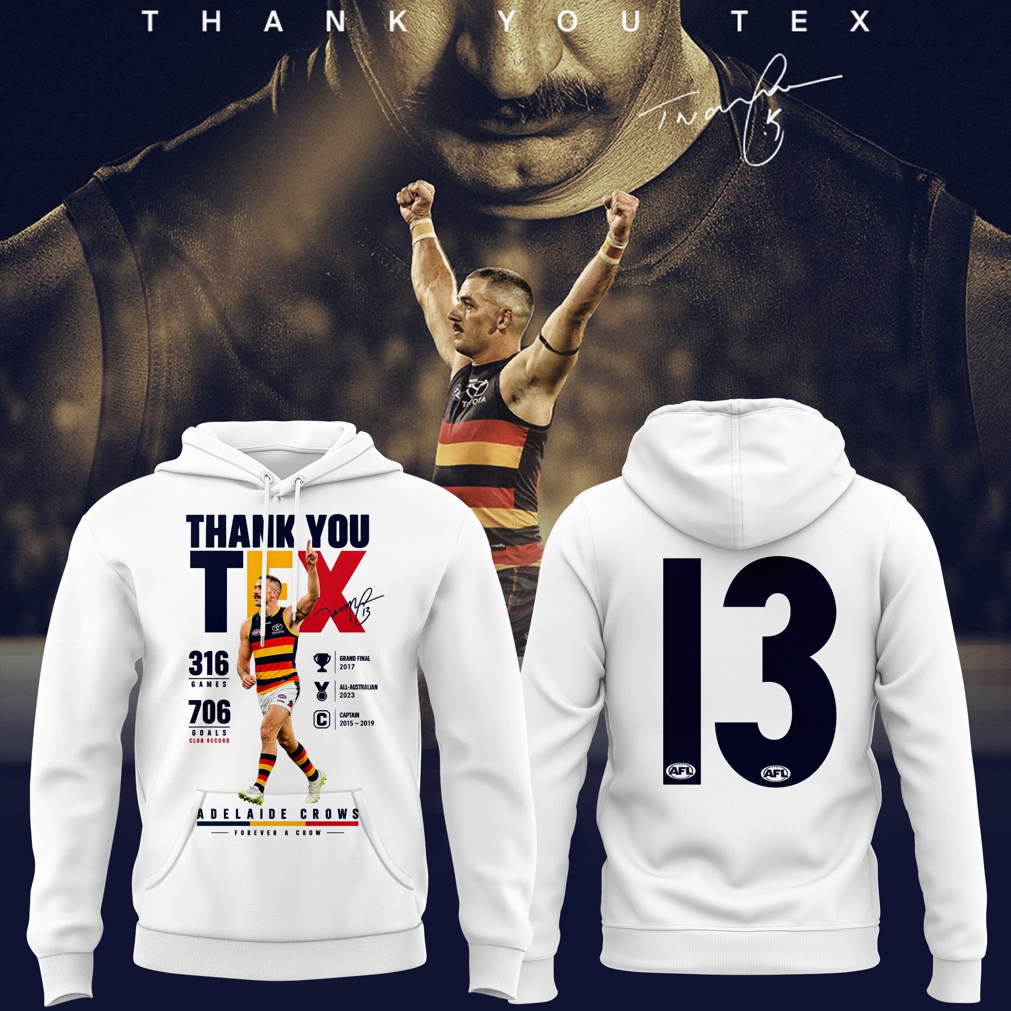 Adelaide Crows #13 Taylor Walker Forever a Crow Hoodie White Taylor Walker Merch Gifts For Dudes - Merchluma