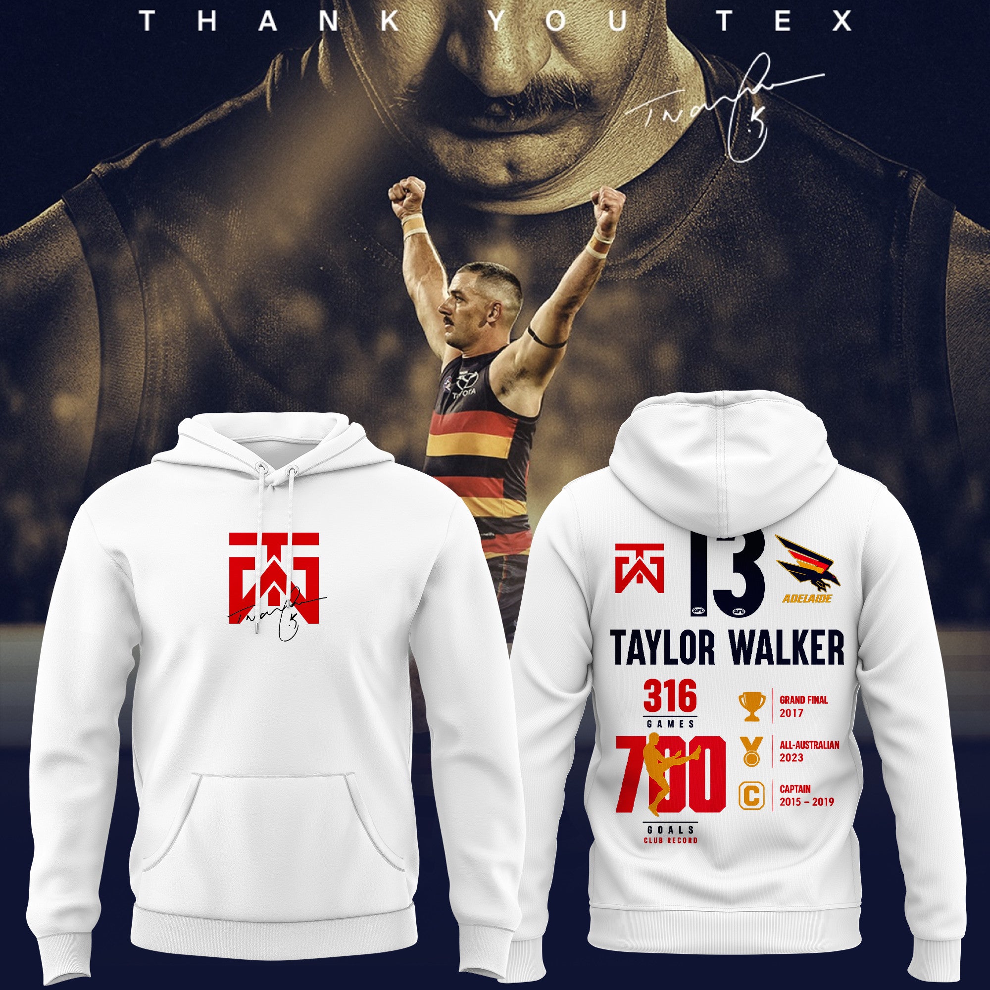 Adelaide Crows x Taylor Walker Forever a Crow White Hoodie Taylor Walker Merch Fans Gifts - Merchluma