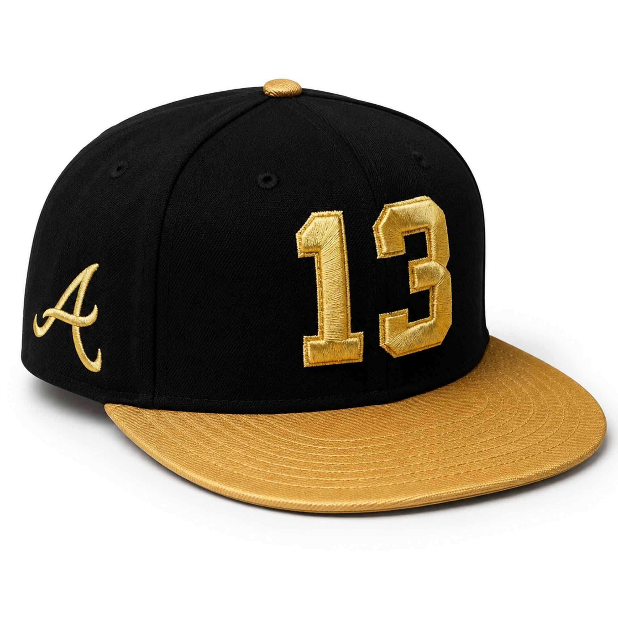 2026 Braves Ronald Acuna Jr Gold 13 Snapback Hat Atlanta Braves Merch Gifts For Baseball Fans - Merchluma
