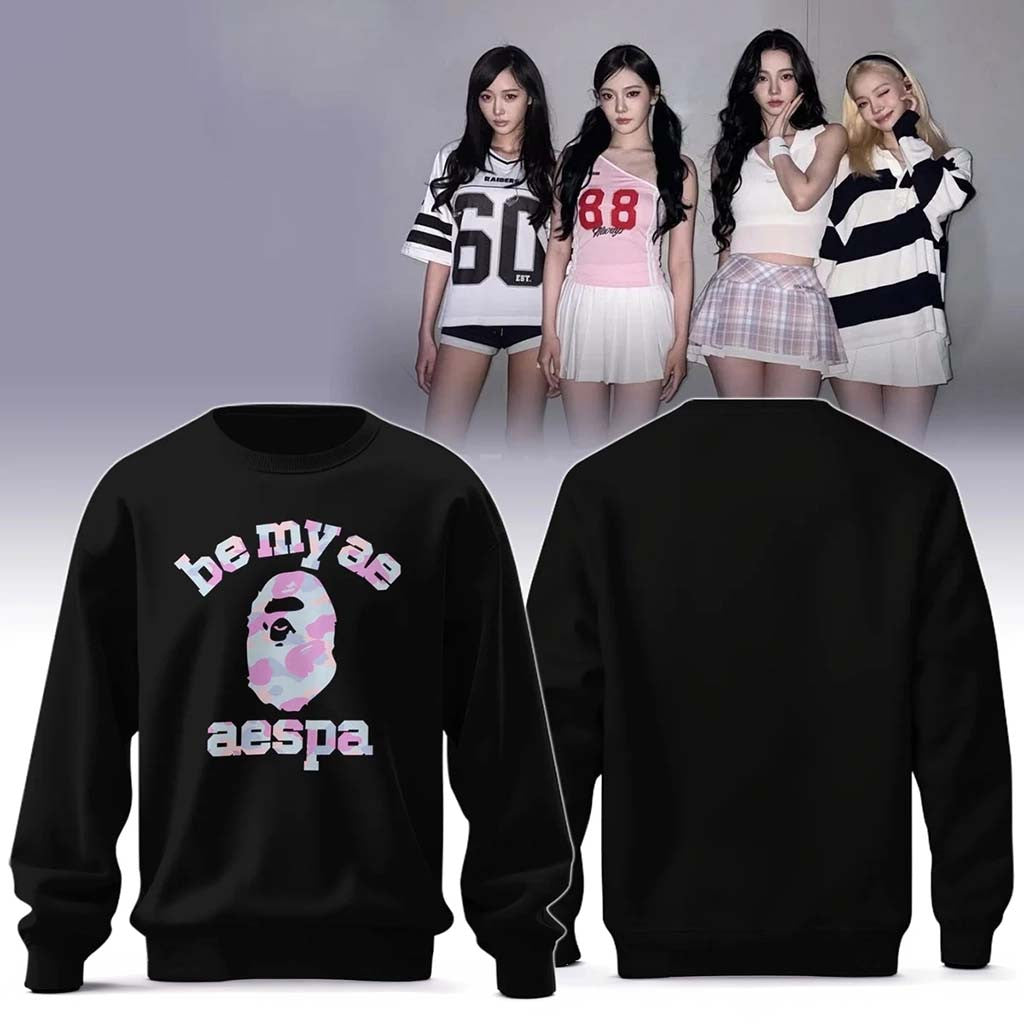 BAPE X AESPA College Logo Sweatshirt Be My Ae Sweatshirt AESPA Merch Kpop Fan Gifts Ideas - Merchluma