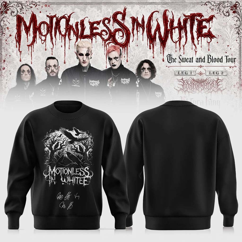 Motionless In White Merch The Sweat And Blood Tour 2026 Signature Sweatshirt Black Fan Apparel - Merchluma