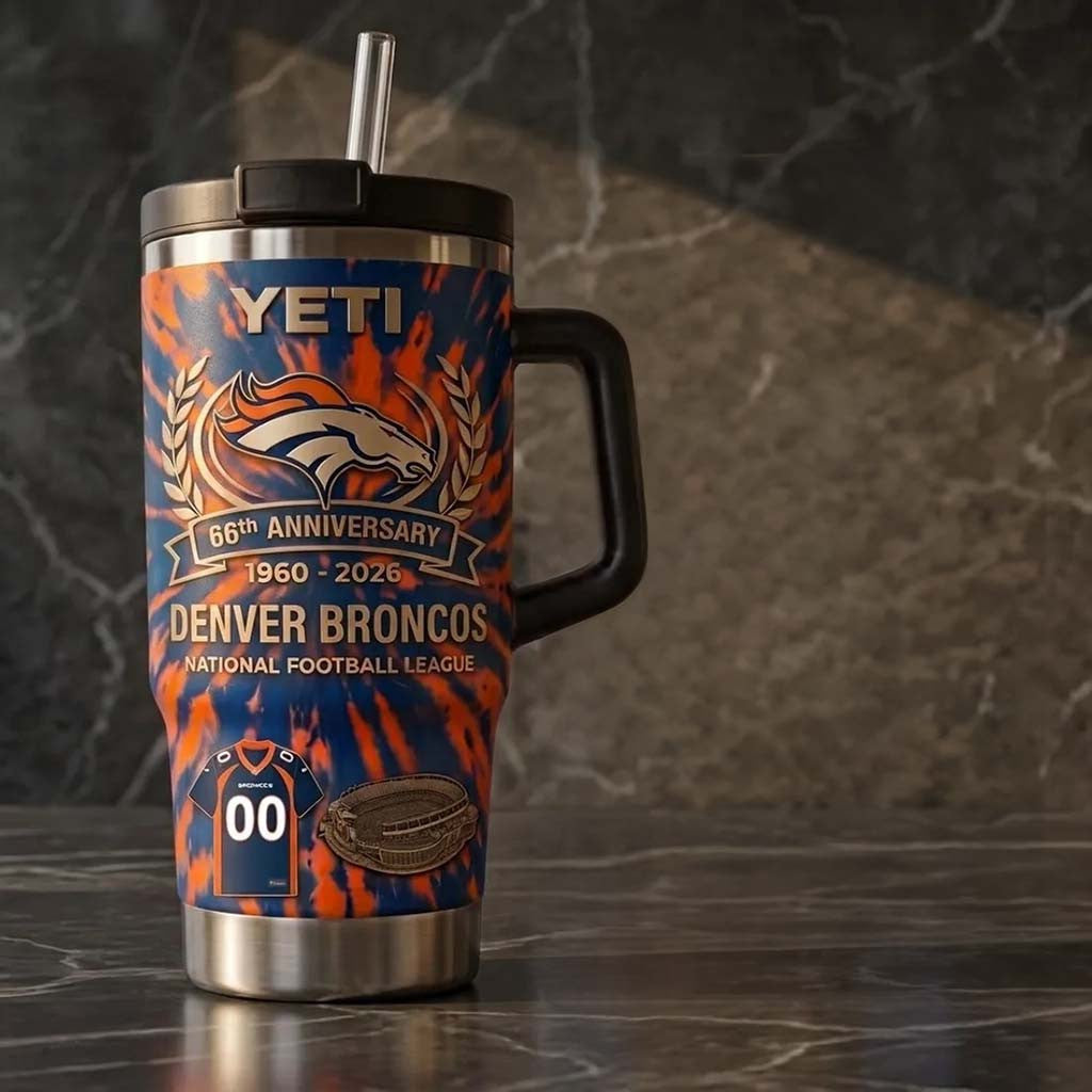 Denver Broncos 66th Anniversary 40oz Stanley Tumbler Denver Broncos Merch Football Fan Gifts - Merchluma