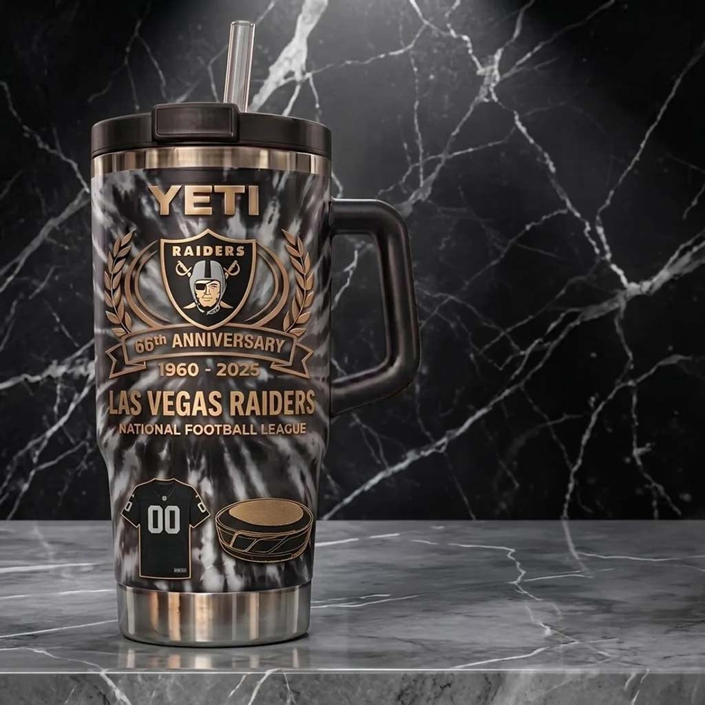 Las Vegas Raiders 66th Anniversary 40oz Stanley Tumbler LV Raiders Merch Football Fan Gifts - Merchluma
